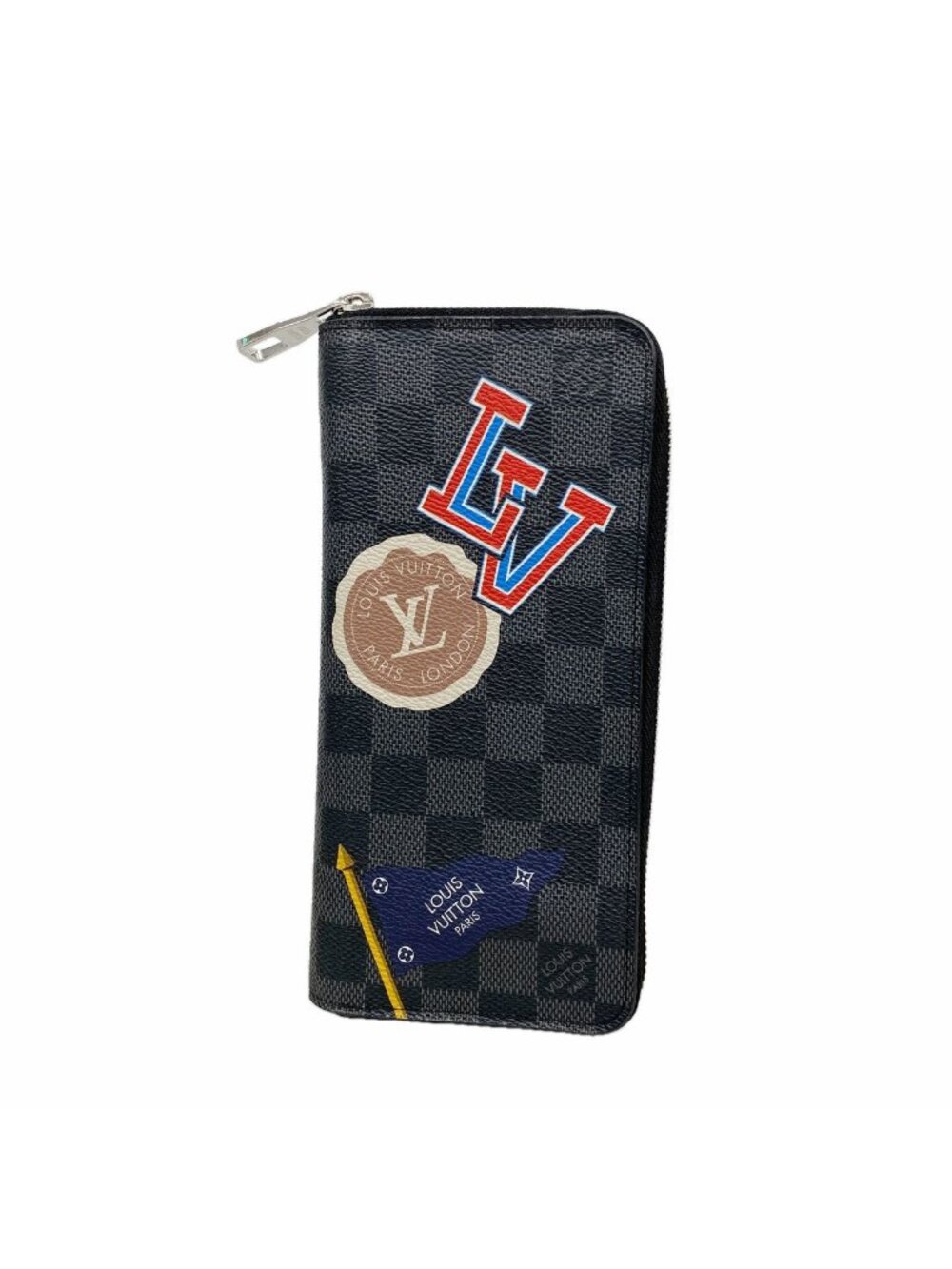 Louis Vuitton Wallet Damier Graphite LV League Stickers Zippy Vertical Black